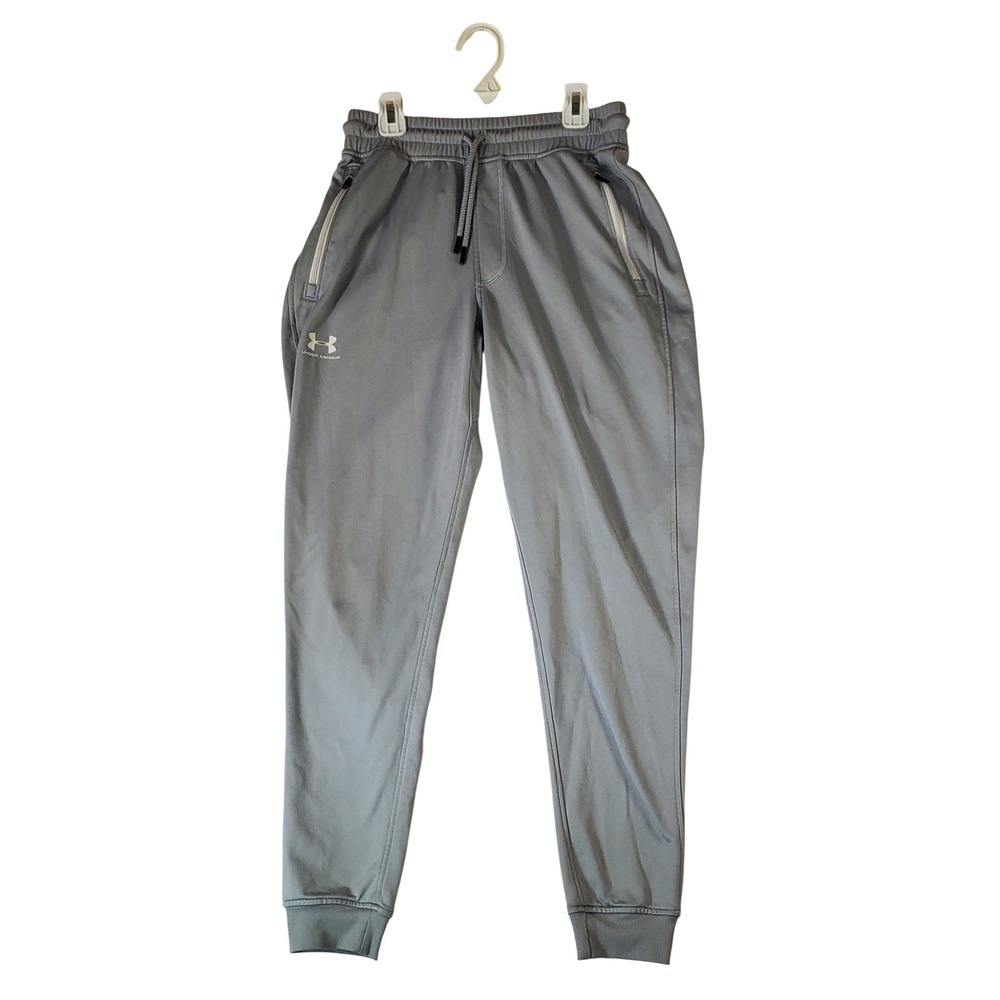 Under Armour Mens Gray Loose Fit Joggers Fleece Sweatpants Small Zipper Pockets - Picture 2 of 8